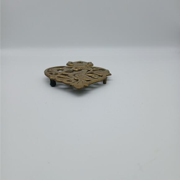 Vintage Trivet Featuring Ornate Bird  Cottagecore Decorative Brass Christmas - Picture 2 of 7